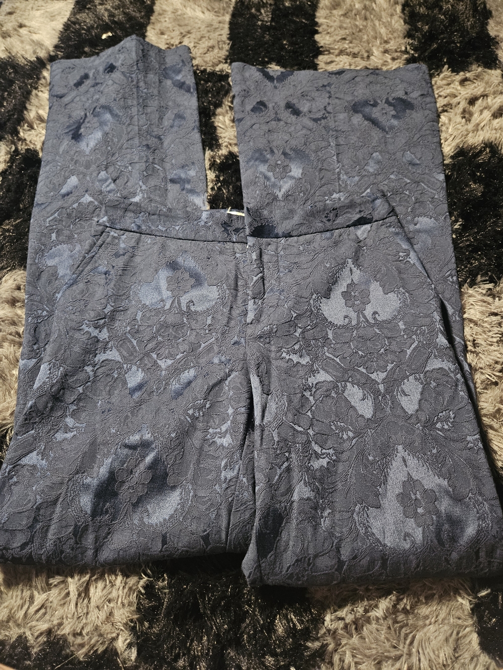 Anthropologie Blue Floral Jacquard Wide-Leg Pants - Picture 3 of 5